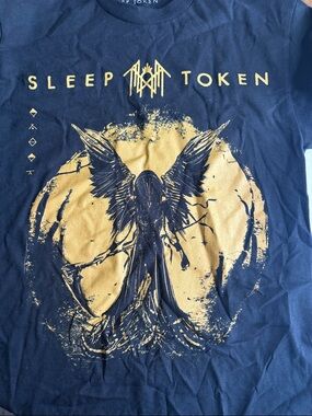 Sleep Token Men's Navy Short-Sleeve Tee with Gold Angel Graphic